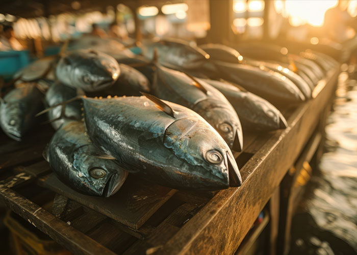 Freshly caught seafood displayed on ice